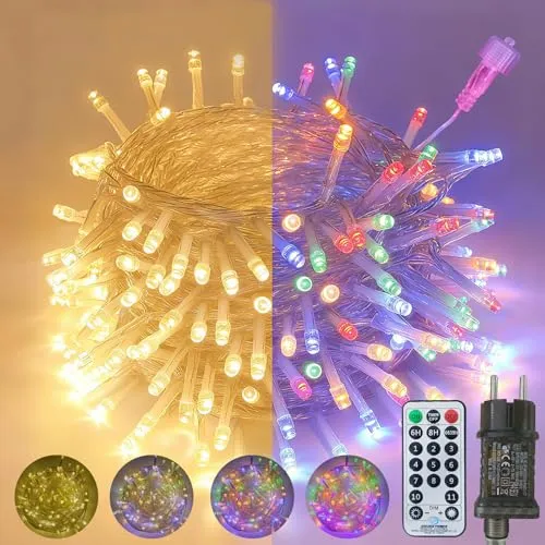 LED Lichterkette Bunt und Warmweiß Strom Weihnachtsbaum, 20M 200LED,11 Modi | Weihnachten Lichterkette Außen mit Fernbedienung, 3 Timer|4 Dimmbar, Wetterfest, für Balkon, Garten, Weihnachtsdeko