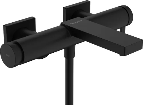 hansgrohe Tecturis E Einhebel-Wannenarmatur Aufputz - Premium Badarmatur in mattschwarz mit Wasserfall-Strahlart, ideal für luxuriöse Badezimmer. Eigensicher gegen Rückfließen und geeignet für Durchlauferhitzer.