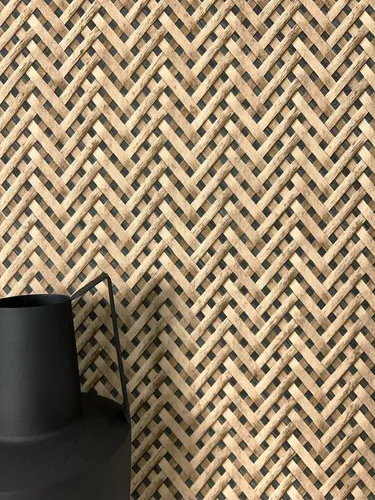 NEWROOM Tapete Schwarz Vliestapete Rattan in beige von Newroom