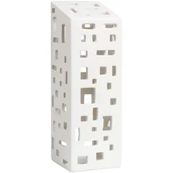 Kähler Urbania Lichthaus High building H22 weiss (12443) - Kerzenständer mit modernistischem Design, handgeschnittenen Fenstern und strahlender Beleuchtung durch Teelicht – ideal für stimmungsvolle Akzente in Ihrem Zuhause.