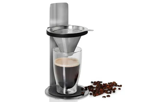 AdHoc MC20 Kaffeebereiter MR. BREW - Kaffeepresse mit geschmacksneutralem Edelstahl-Permanentfilter, stufenlos höhenverstellbar für Tassen bis 18 cm. Aromaschonendes Aufbrühen für volles Geschmackserlebnis.