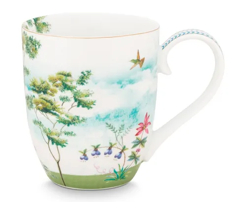 PiP Studio Becher Jolie Heron Becher mit Henkel XL 0,45 l, Porzellan, Mug XL Jolie Heron 450ml