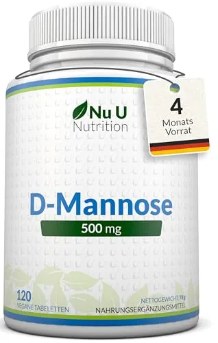 D-Mannose 500mg - 120 Vegane Tabletten - 4 Monatsvorrat - Hochwirksame D-Mannose Ergänzung - Nu U Nutrition