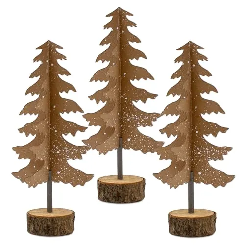Papier Tannenbaum Aufsteller mit Holzfuß 32 cm - 3er Set - Tisch Deko Weihnachtsbaum zum Aufstellen - Dekoaufsteller für Weihnachten Advent Winter Fenster Dekoration