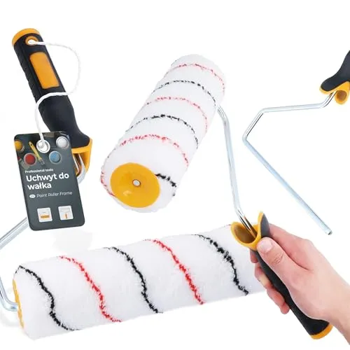 2x Malerroller 25 cm Farbroller Farbwalze Mallerwalze Lackierwalze Ersatzroller mit Griff Malerbügel Halter Malerset Streichen Wandfarbe Fassadenfarbe