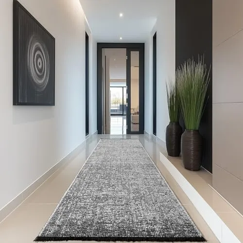 Carpettex, Chenille Teppich Baumwolle Läufer Grau 80x250 cm Waschbar, Boho-Stil, Kurzflor, Vintage Kelim, Einfarbig, Für Vintage Kelim, Kurzflor, rutschfest & Weich, Für Küche, Flur & Schlafzimmer