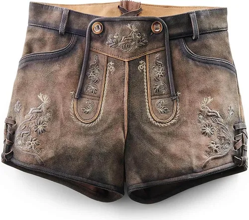 Maddox Trachtenlederhose MADDOX Kurze Damen Lederhose Maila, Antik Hopfen braun 36 - Trachtenmode, elegante kurze Damen Lederhose aus 100% Ziegenleder, perfekt für festliche Anlässe oder traditionelle Veranstaltungen.