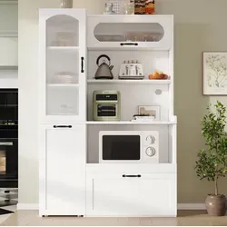 Anrichte Mdf Weiß 98x40x177 Cm Mit Riffelglas, Schublade, Verstellbaren Einlegeböden Und Ausziehbarer Ablage