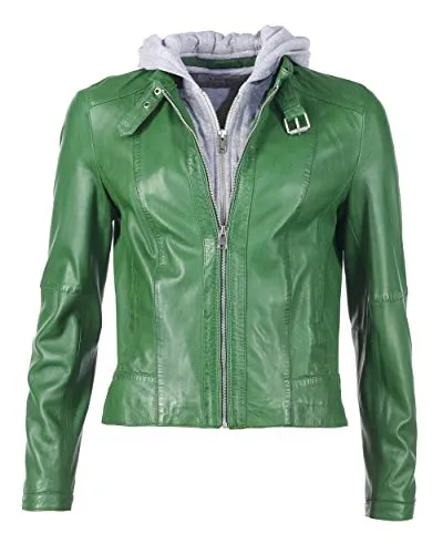 JCC Lederjacke 31024030 Green 36 - Funktionsjacke aus weichem, hochwertigem Lammleder mit abnehmbarem Kapuzeneinsatz – ideal für stilvolle Outdoor-Aktivitäten.