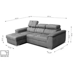 Robin Silver Ecksofa mit Schlaffunktion und Bettkasten