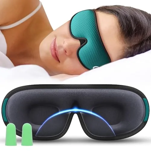 Medi Grade 3D Schlafmaske mit vollständiger Abdunkelung [4-teilig] Schlafmaske Herren Und Frauen, atmungsaktive Augenbinde mit verstellbarem Gurt, 2x Ohrstöpsel und Reisetasche