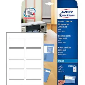 Avery Zweckform C32015-25 Visitenkarten - 85x54 mm, beidseitig bedruckbar mit Quick Clean-Technologie für sauberes Heraustrennen, 200 Karten aus spezialbeschichtetem Karton