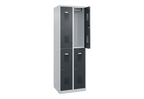 CP-Möbel Spind Basis PLUS, anthrazit, 2 Abteile - Büromöbel mit 2 Abteilen und 4 Fächern, ideal für die Aufbewahrung von persönlichen Gegenständen. Robuste Stahlkonstruktion mit Zylinderschloss und Soft-Anschlag für mehr Sicherheit und Komfort.