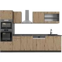 Vicco Küchenzeile R-Line, Artisan Eiche/Anthrazit, 300 cm - Moderne Küchenzeile in Artisan Eiche und Anthrazit, höhenverstellbar für Stabilität auf unebenen Böden, erweiterbar und anpassbar – ideal für jede Küche.