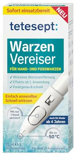 tetesept Warzen Vereiser 15 ml - Effektive Warzenentfernung für Hände und Füße - Warzenbehandlung: Der tetesept Warzen Vereiser entfernt Warzen durch präzises Einfrieren bis -50°C, ideal für Erwachsene und Kinder ab 4 Jahren. Schnelle Ergebnisse nach nur einer Anwendung!