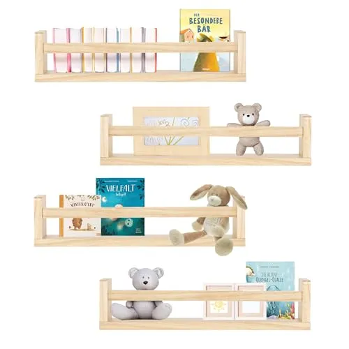 ONVAYA® Wandregal ǀ 4er-Set aus Massivholz, 40cm in beige von ONVAYA