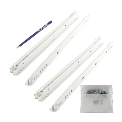 vasalat Rollschubführung Schubladenschienen 550mm Teilauszug Schienen für Schubladen, Schubladenauszüge für die aufliegende Montage, Stahl cremeweiß 2 Paar