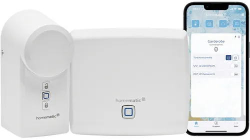 Homematic IP Starter Set Mini Zutritt - Türsicherungen mit elektronischem Smart Lock, einfach nachrüstbar ohne Umbau, steuerbar per App, Alexa & Google Assistant für individuellen Zugang.