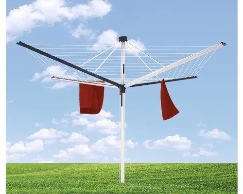 Wäschespinne DuoMatic 45 mit Bodenhülse und Scharnierdeckel - Wäscheständer mit großzügiger Trockenfläche von 45 m, wetterfest und platzsparend, ideal für Balkon oder Garten.