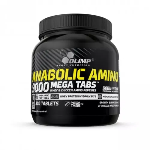 Olimp Anabolic Amino 9000 Mega Tabs, 300 Tabletten - Aminosäuren Nahrungsergänzung, unterstützt den Muskelaufbau und die Erhaltung von Muskelmasse mit hochwertigem Eiweiß-Hydrolysat.