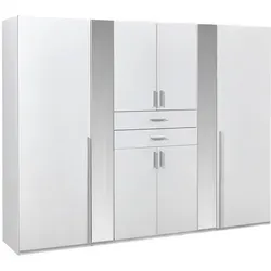 Carryhome Kleiderschrank Weiß, 8-türig mit Spiegeln - Kleiderschrank in Weiß, 270x208 cm, 4 Fächer, 2 Schubladen, ideal für modernes Schlafzimmerdesign und mit verstellbaren Einlegeböden für individuelle Anpassung.