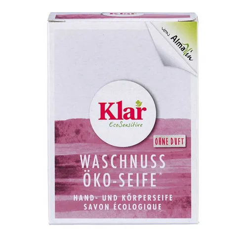 Almawin Klar - Waschnuss Seife 100g - Waschmittel für sanfte Körperpflege, milde Pflanzenölseife mit Waschnuss-Extrakt, ideal für sensitive Haut und vegan.