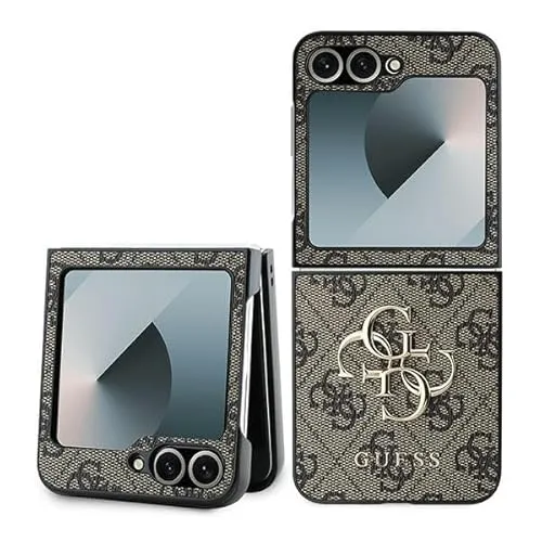 Guess GUHCZF64GMGBR Z Flip6 Hülle - Premium Smartphone Hülle aus braunem Leder mit 4G Metall-Logo, optimaler Schutz für Samsung Galaxy Z Flip6 und stilvolles Design.