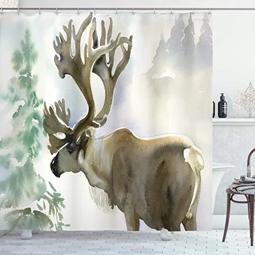 Duschvorhang Winter Forest in beige von Abakuhaus