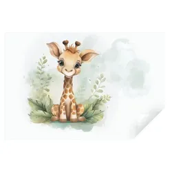 Wallarena Fototapete Kinderzimmer Jungen Mädchen Tiere Giraffe Vlies Tapete Wandtapete, Glatt Vlies Struktur Vinyl, Pastell-Tiere, Tapete inklusive Kleister Vliestapete Motivtapete 3.68 m x 2.54 m