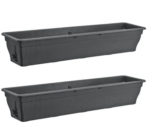BURI Blumenkasten 100cm - 2x Balkonkasten mit Wasserspeicher - Blumenkästen aus Kunststoff in Anthrazit, ideal für Balkonpflanzen mit effizienter Entwässerung und integriertem Wasserspeicher.
