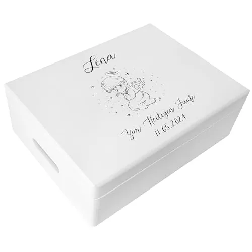 Creative Deco Holzkiste Taufe Geschenk, Weiß, 40 x 30 x 14 cm - Stilvolle Holzkiste für besondere Anlässe, ideal zur Aufbewahrung von Erinnerungen. Personalisierbar für individuelle Geschenke. Perfekt für die Taufe oder andere Feierlichkeiten.