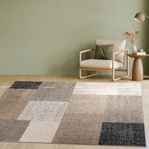 Paco Home Designer Teppich Modern Kariert in Braun Creme (120x170 cm) - Eleganter Kurzflor-Teppich mit modernem Karomuster, pflegeleicht und strapazierfähig. Ideal für stilvolle Wohnräume, sorgt für eine gemütliche Atmosphäre.