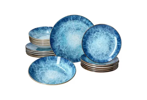 MamboCat Teller-Set Marina 18tlg - 6 Pers. Porzellan Geschirrset in Blau - Elegantes 18-teiliges Teller-Set aus hochwertigem Porzellan, ideal für festliche Anlässe oder den täglichen Gebrauch, für 6 Personen.