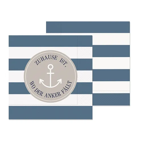 20er Pack Servietten Glück Ahoi Zuhause ist, wo der Anker fällt 33x33cm Geschenk