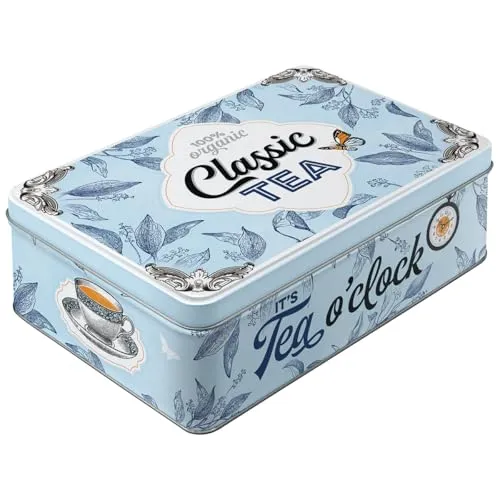Nostalgic-Art Retro Vorratsdose Flach, 2,5 l, Classic Tea – Geschenk-Idee für Tee-Liebhaber, Blech-Dose mit Deckel, Vintage Design, Tee-Deko