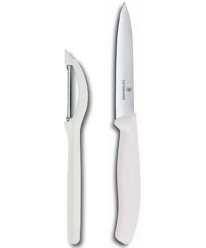 Victorinox Sparschäler Universalschäler mit Pendelklinge, Extra scharf, Zackenschliffklinge, Zweischneidig, Swiss Made, Limited Edition Weiß