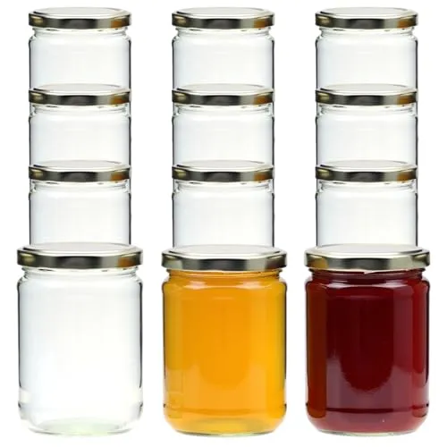gouveo 12er Set Einmachgläser 580 ml Klassik mit Schraubdeckel silberfarben BS - Leere Vorratsgläser mit TO82 Deckel für Overnight Oats, Marmelade, Fruchtmus, Eintöpfe, Selbstgemachtes (EGKB580SBS)