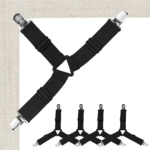 EASYKEENECOM Bettlakenspanner, 4 Stück Bettlaken Spanner Verstellbar Elastische Bettlaken Spanngurte Spannbettlakenhalter Betttuchspanner mit Clip für Bettlaken, Matratze, Sofa