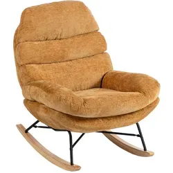 HOMCOM Gelber Schaukelstuhl mit Rückenlehne - Eleganter Schaukelstuhl mit gepolsterter Chenille-Oberfläche und stabiler Holzbasis. Ideal für entspannte Lesestunden im Wohnzimmer – bequem und stilvoll zugleich.