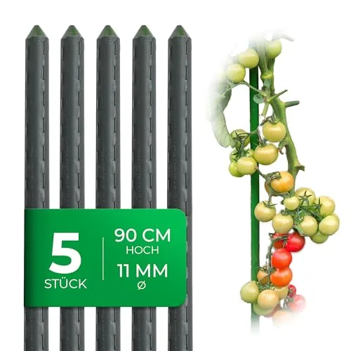 Novatool 5 Stück Pflanzstäbe 90cm grün 11mm Metallrohr kunststoffummantelt Rankstäbe für Pflanzen Rankhilfe Gurken Tomatenstäbe für Kletterpflanzen Blumenhalter Rankstab Pflanzstab 90 cm