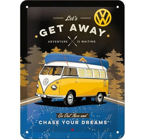 Nostalgic-Art Metallschild Blechschild 15x20 cm - Volkswagen - VW Bulli - Let's Get Away Night