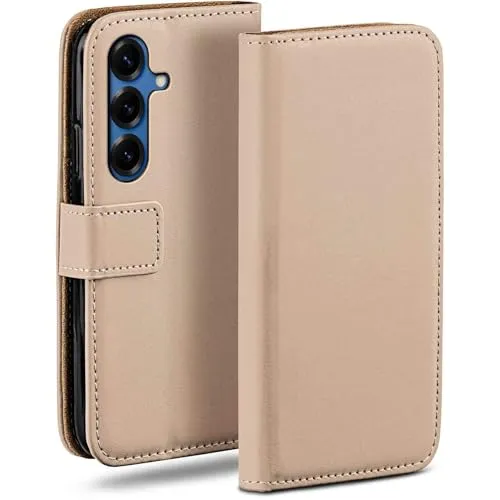 moex für Samsung Galaxy S25 Hülle mit Kartenfach, Handyhülle klappbar 360 Grad Schutzhülle, PU Leder Handytasche Samsung Galaxy S25 Klapphülle Flip Case, Taupe