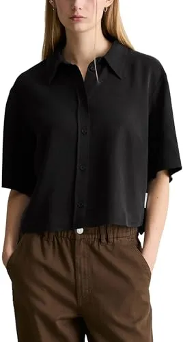 Marc O'Polo Denim Damen Kurzarmbluse Cropped Relaxed Fit - Schwarz, XL - Stylische Kurzarmbluse für einen lässigen Look. Bequemer Relaxed Fit und hochwertiges Material für optimalen Tragekomfort.