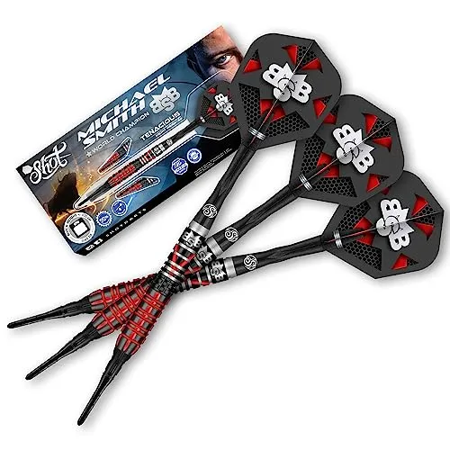 Shot! Soft Darts | Michael Smith | Bully Boy Tenacious | 90% Tungsten Softtip Darts | Softdart | Hochwertige Tungsten Dartpfeile Set mit Schäften und Flights | Made in Neuseeland | 20 Gramm