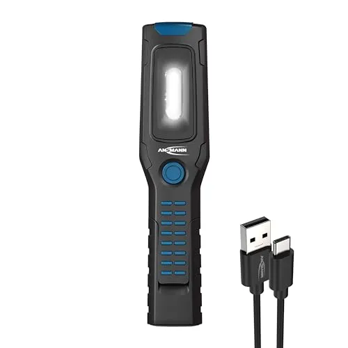 ANSMANN LED Werkstattlampe IL300R - Kabellose Arbeitsleuchte mit 325 Lumen - Taschenlampen - Flexibel einsetzbare, wiederaufladbare Arbeitslampe mit 180° drehbarem Griff und 360° drehbaren Haken für maximalen Komfort.