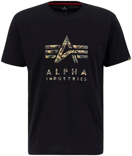 Alpha Industries Herren Camo Pp T-Shirt, Schwarz, S EU - T-Shirt für Herren im Regular Fit mit auffälligem Camouflage Druck auf der Vorderseite und stylishen Rippbündchen am Hals – ideal für einen lässigen Look.