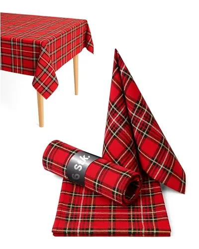 texpot 6 Stück Servietten 40 x 40 cm im Schottenkaro rot Tartan kariert 100% Polyester