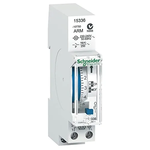 Schneider 15336 Zeitschaltuhr mechanisch 24h - Zeitschaltuhr für präzise Zeitsteuerung, 1 Kanal, 100 Std. Reserve – ideal für effiziente Energieverwaltung in Ihrem Zuhause.