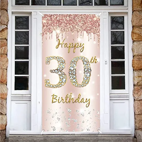 30. Geburtstag Frauen Deko, Happy 30 Birthday Roségold Stoff Schild Plakat Türdekoration, 30. Geburtstag Hintergrund Banner Frau, Geburtstagsfeier Willkommensschild