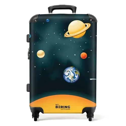 NoBoringSuitcases.com® Kinder Reisekoffer - Weltraum Design - Kindergepäck: Robuster Hartschalenkoffer mit 72 Litern Volumen, ideal für Reisen. Inklusive Zahlenschloss für Sicherheit und umweltfreundlichem Material.